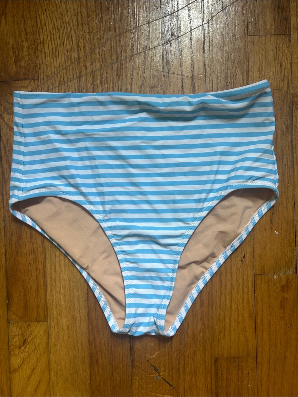 J. Crew Factory Light Blue and White Striped High-Waist Bikini Bottom